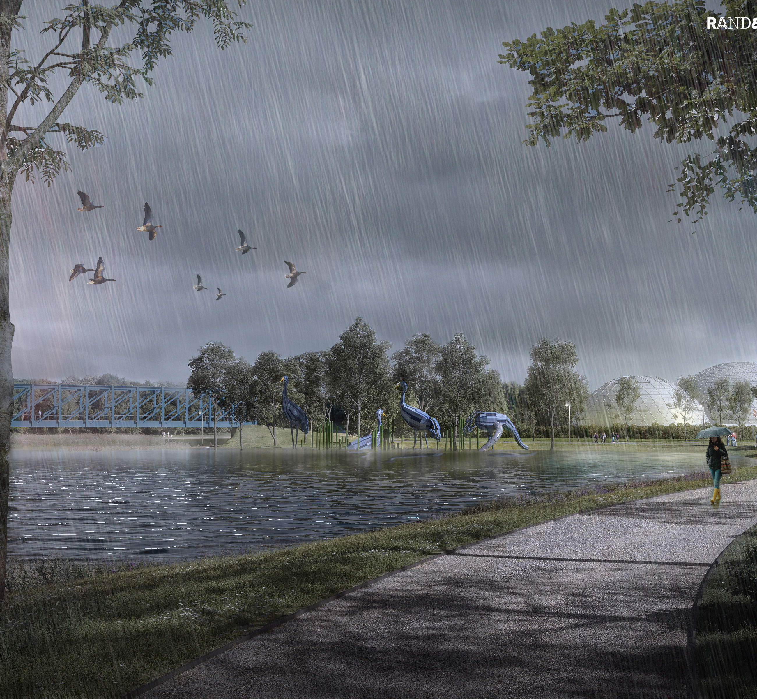 Visualisering af hvordan der vil se ud ved Justesens Plæne ved stormflod.