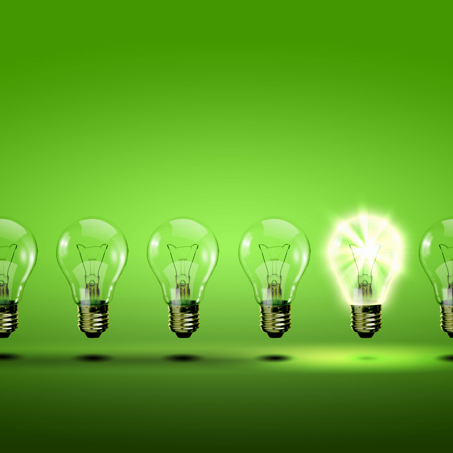 Række af pærer hvor én er tændt