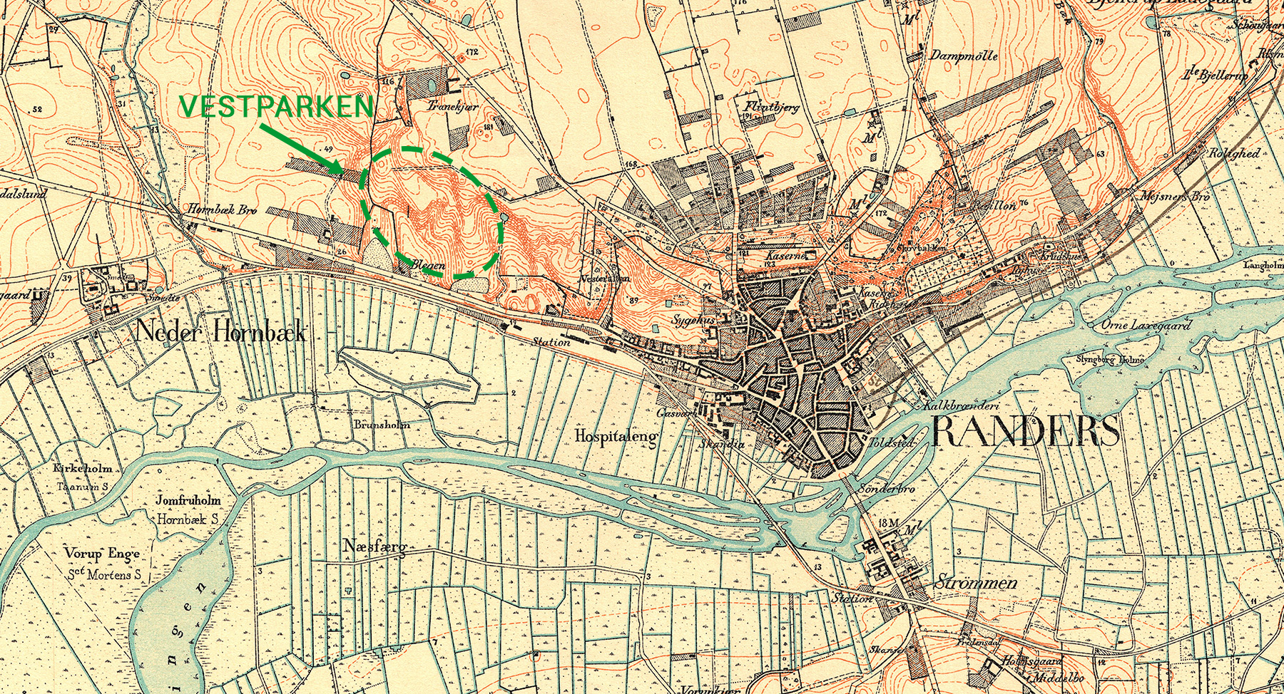 Kort over Vestbyen, Randers 1878